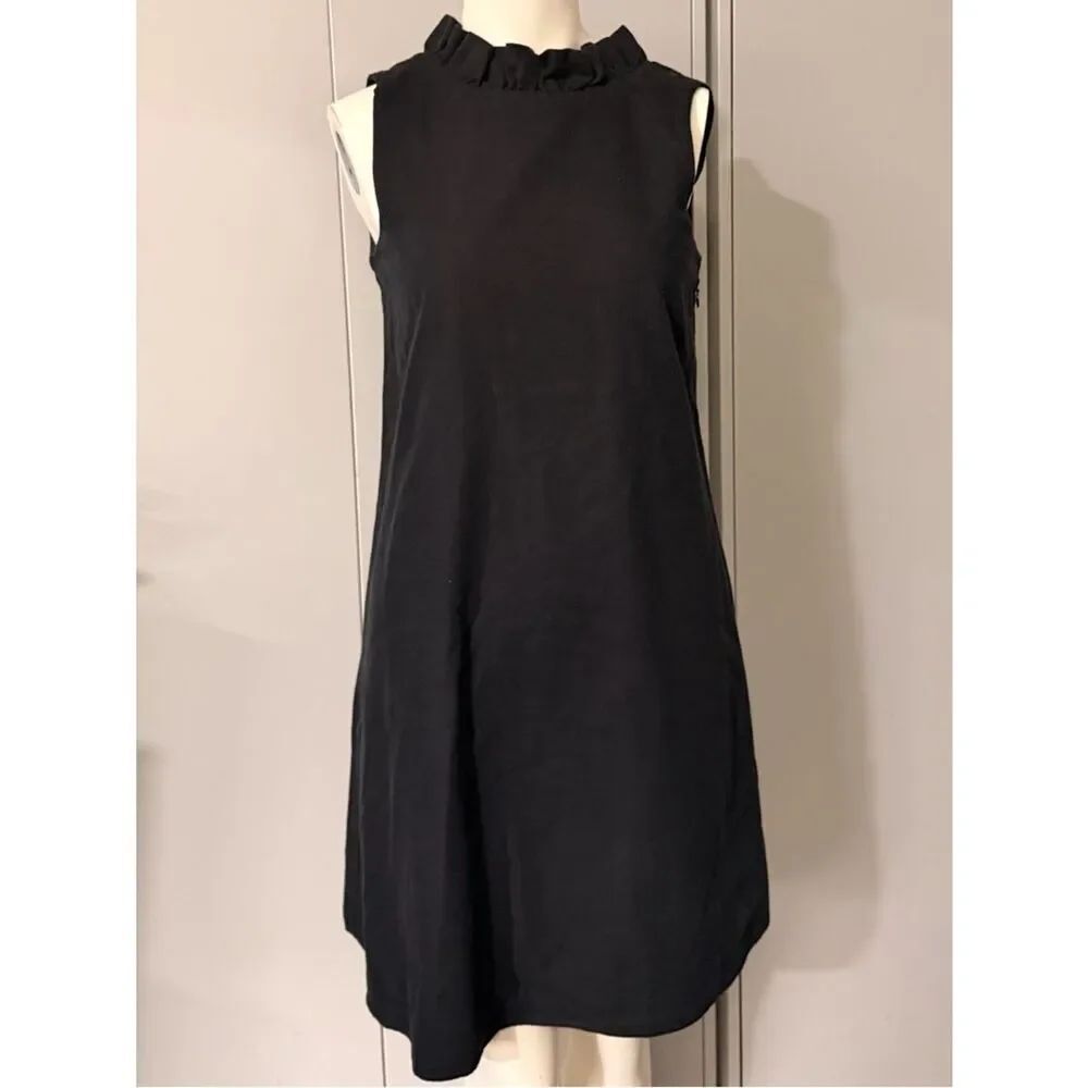 New Vineyard Vines Black Sleeveless Ruffle-Neck Mini Dress